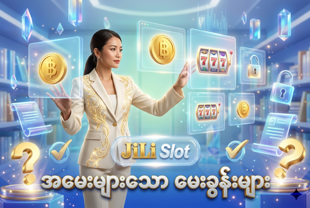 Jili Slot ၏ အမေးများသော မေးခွန်းများနှင့် အကူအညီများကို စုစည်းဖော်ပြထားသည့် ပုံရိပ်ဖြစ်ပါသည်။ ဗီယက်နမ်အမျိုးသမီးတစ်ဦးနှင့်အတူ အကောင့်ဖွင့်ခြင်း၊ ငွေပေးချေမှုနှင့် လုံခြုံရေးဆိုင်ရာ သင်္ကေတများကို နည်းပညာမြင့် ဒစ်ဂျစ်တယ် နောက်ခံတွင် တောက်ပစွာ ပုံဖော်ထားပါသည်။

