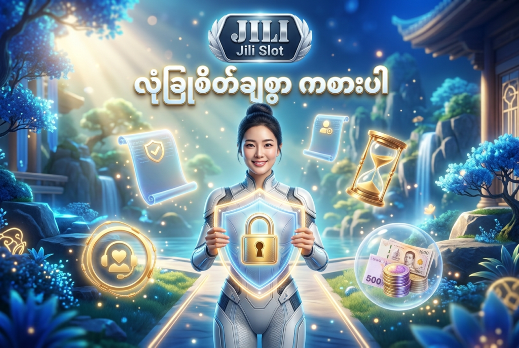 Jili Slot ၏ လုံခြုံရေး၊ အကူအညီပေးရေးနှင့် တာဝန်ယူမှုရှိစွာ ကစားခြင်းဆိုင်ရာ ကတိကဝတ်ကို ဖော်ပြထားသည့် ပုံရိပ်ဖြစ်ပါသည်။ ကိုရီးယားအမျိုးသမီးတစ်ဦးနှင့်အတူ လုံခြုံရေးဒိုင်းများ၊ နာရီများနှင့် အကူအညီပေးရေး သင်္ကေတများကို အသုံးပြု၍ စိတ်ချရသော ဂိမ်းပတ်ဝန်းကျင်ကို ပုံဖော်ထားပါသည်။

